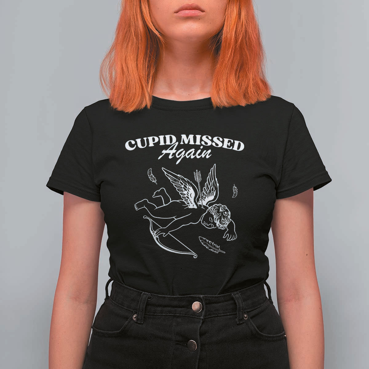 Funny Anti Valentine T Shirt For Women Cupid Missed Again - Wonder Print Shop
