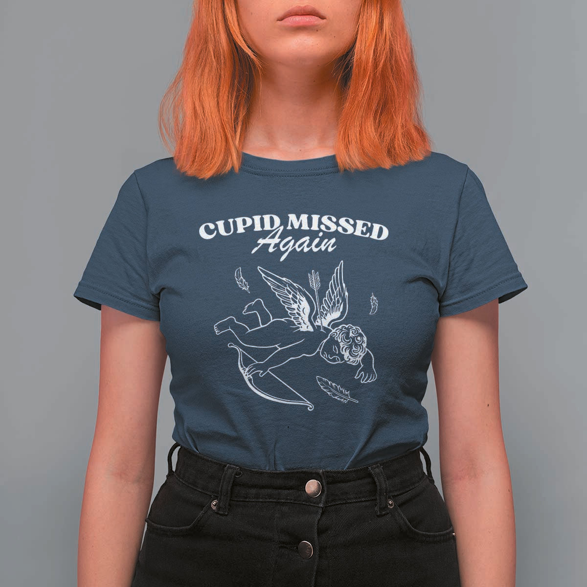 Funny Anti Valentine T Shirt For Women Cupid Missed Again - Wonder Print Shop