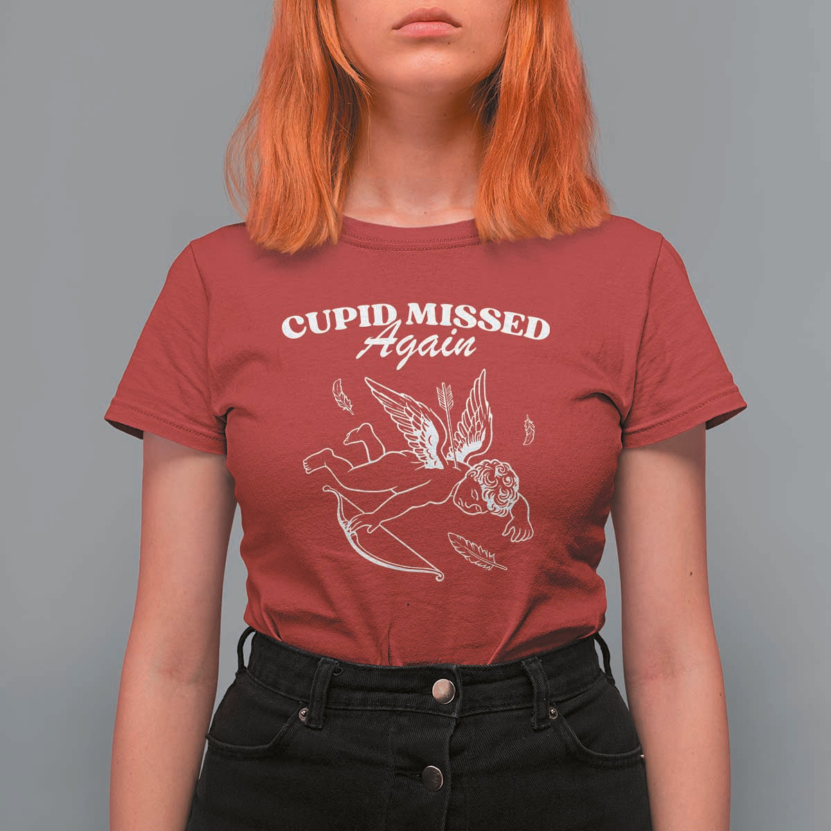 Funny Anti Valentine T Shirt For Women Cupid Missed Again - Wonder Print Shop