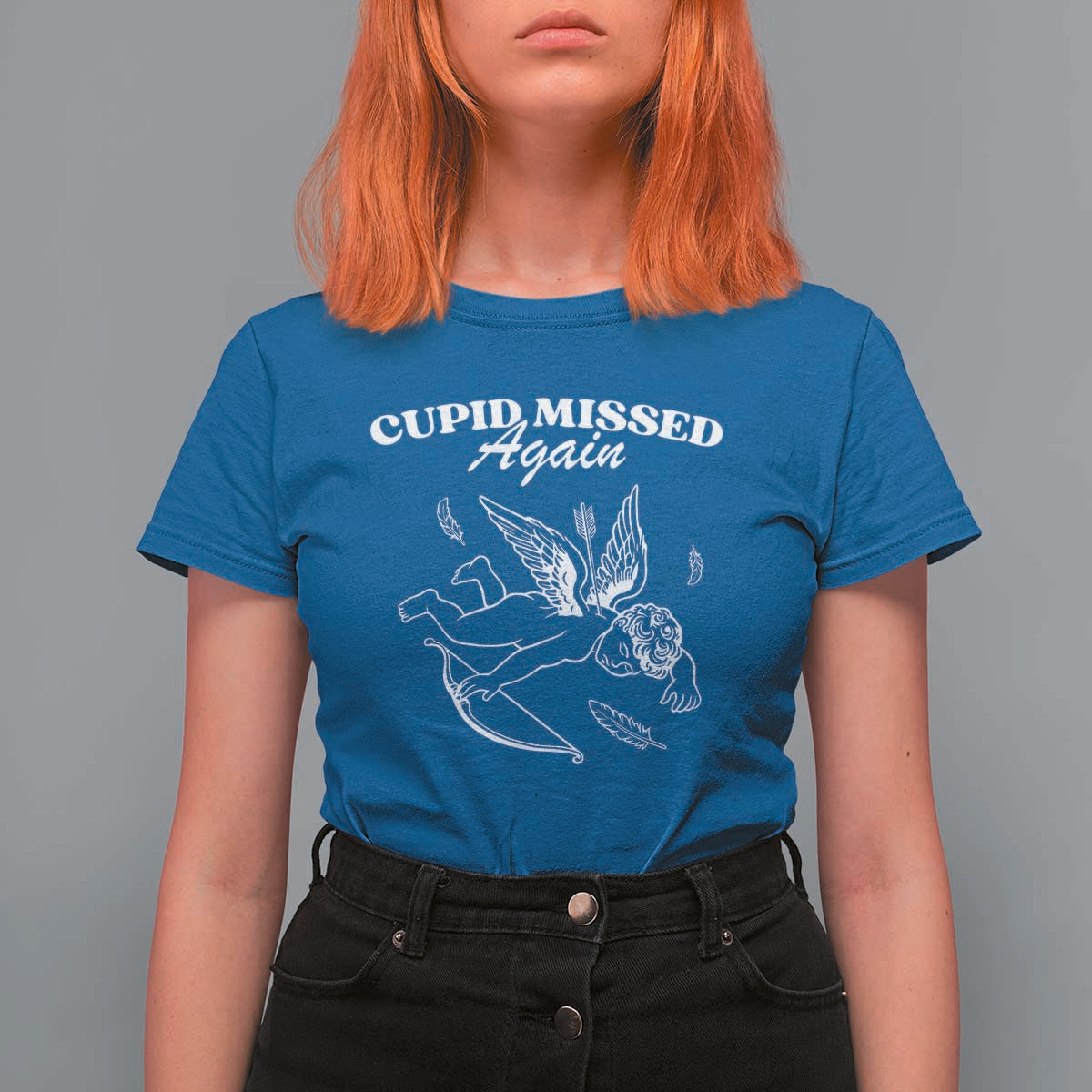 Funny Anti Valentine T Shirt For Women Cupid Missed Again - Wonder Print Shop