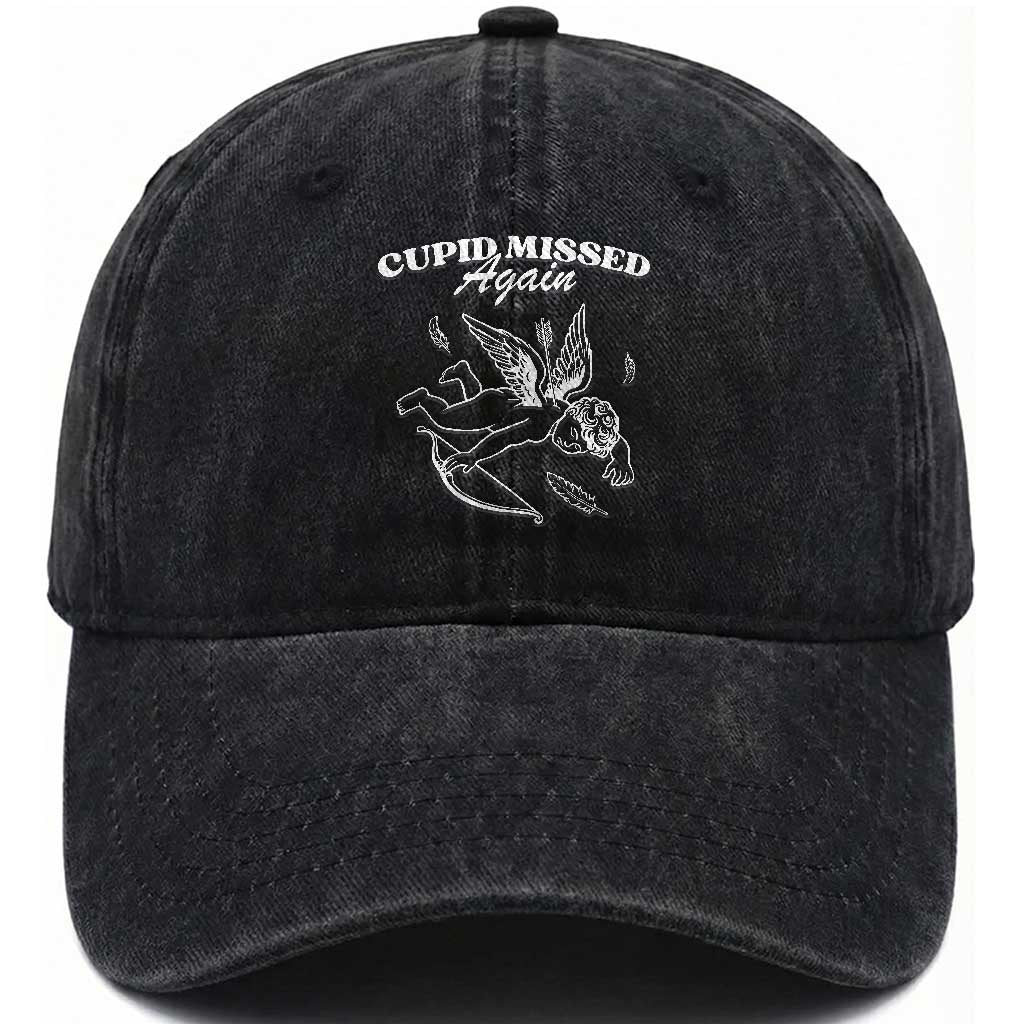 Funny Anti Valentine Washed Cotton Baseball Cap Cupid Missed Again
