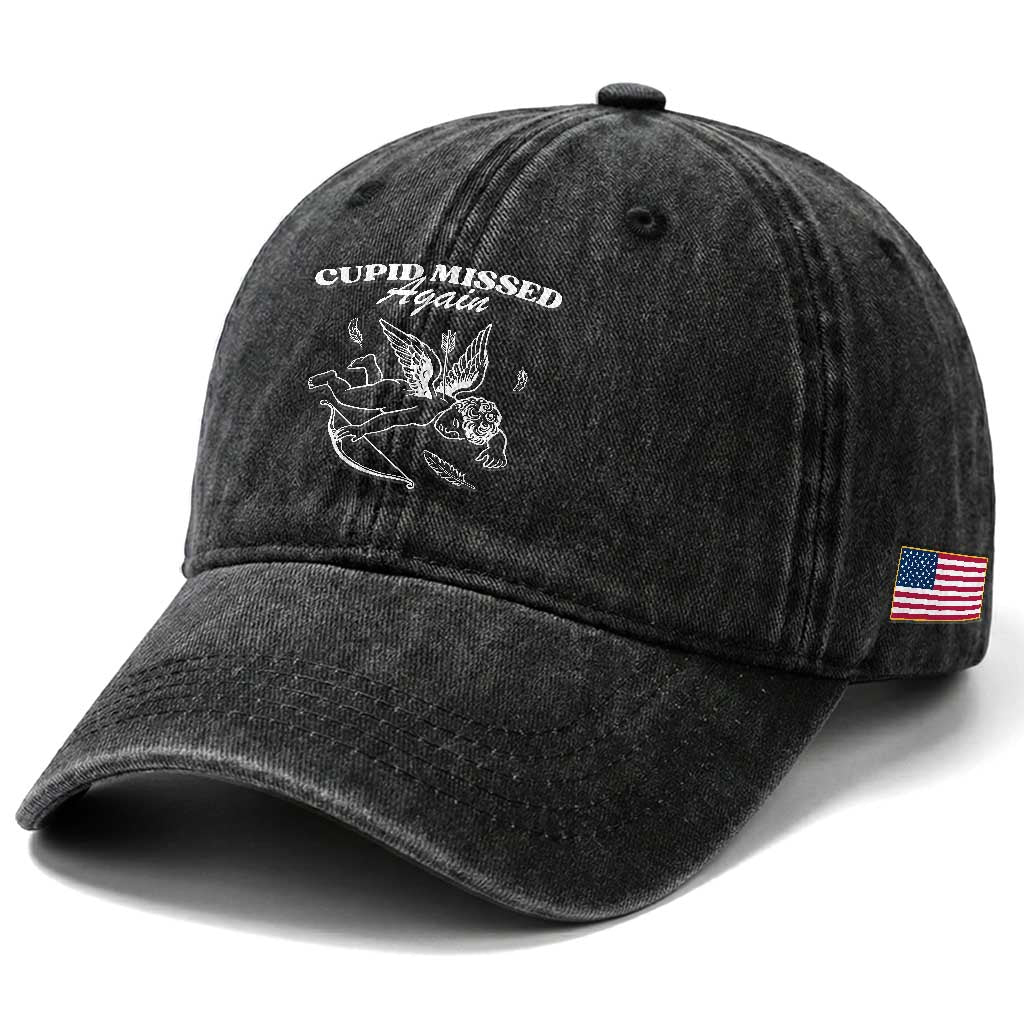 Funny Anti Valentine Washed Cotton Baseball Cap Cupid Missed Again
