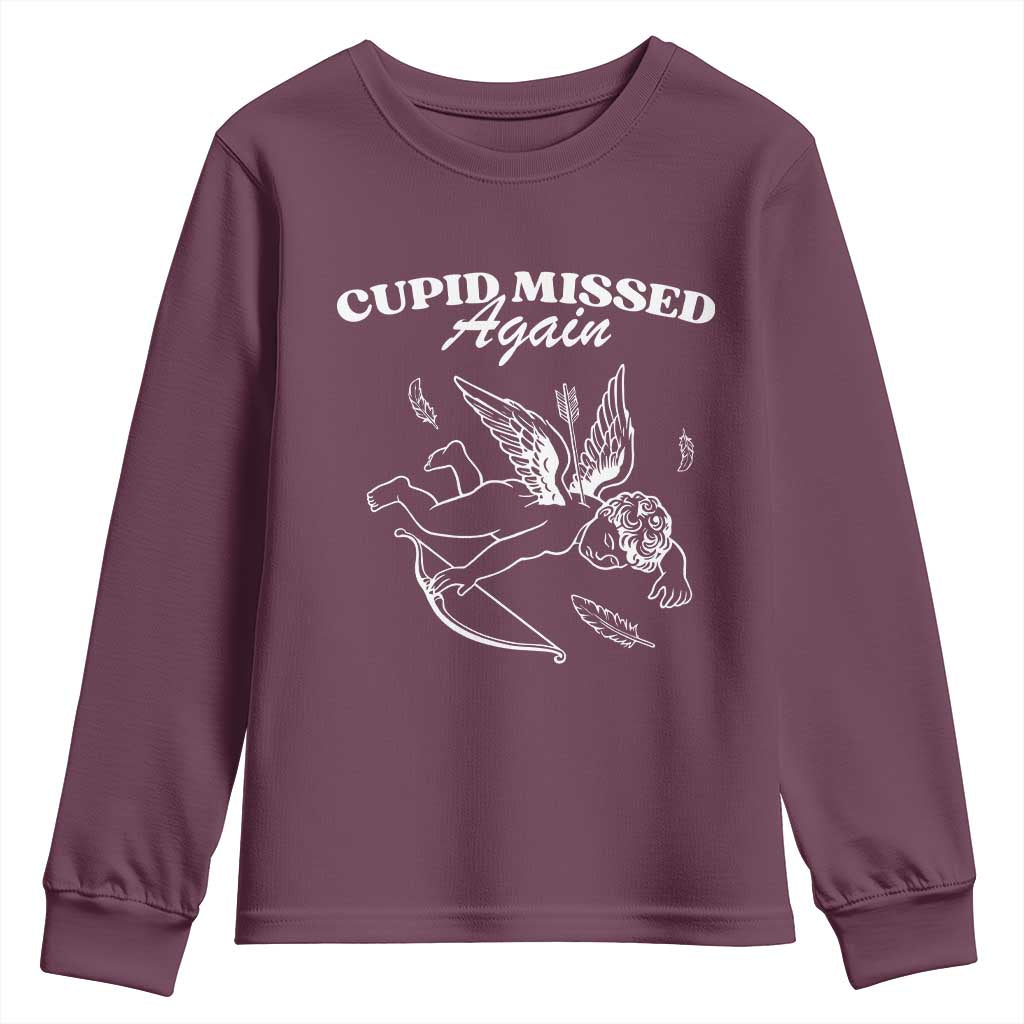 Funny Anti Valentine Youth Sweatshirt Cupid Missed Again - Wonder Print Shop