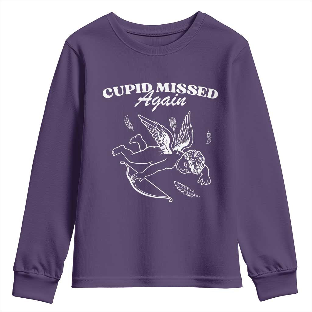 Funny Anti Valentine Youth Sweatshirt Cupid Missed Again - Wonder Print Shop