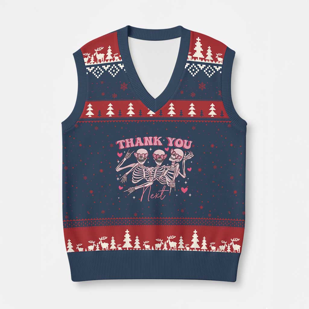 Funny Skeleton Anti Valentines V-Neck Knit Sweater Vest - Wonder Print Shop