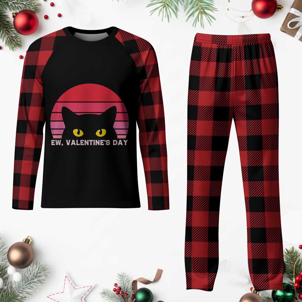 Funny Black Cat Anti Valentine Meme Plaid Pajama Set - Wonder Print Shop