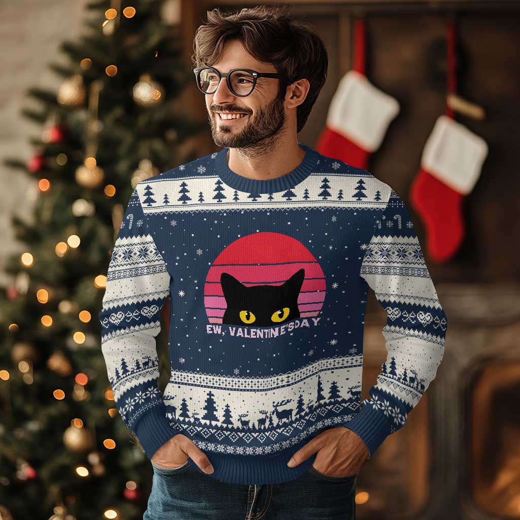 Funny Black Cat Anti Valentine Meme Ugly Christmas Sweater - Wonder Print Shop