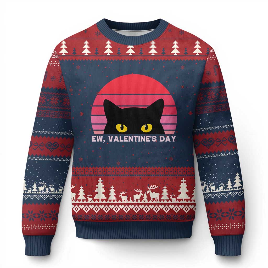 Funny Black Cat Anti Valentine Meme Ugly Christmas Sweater - Wonder Print Shop
