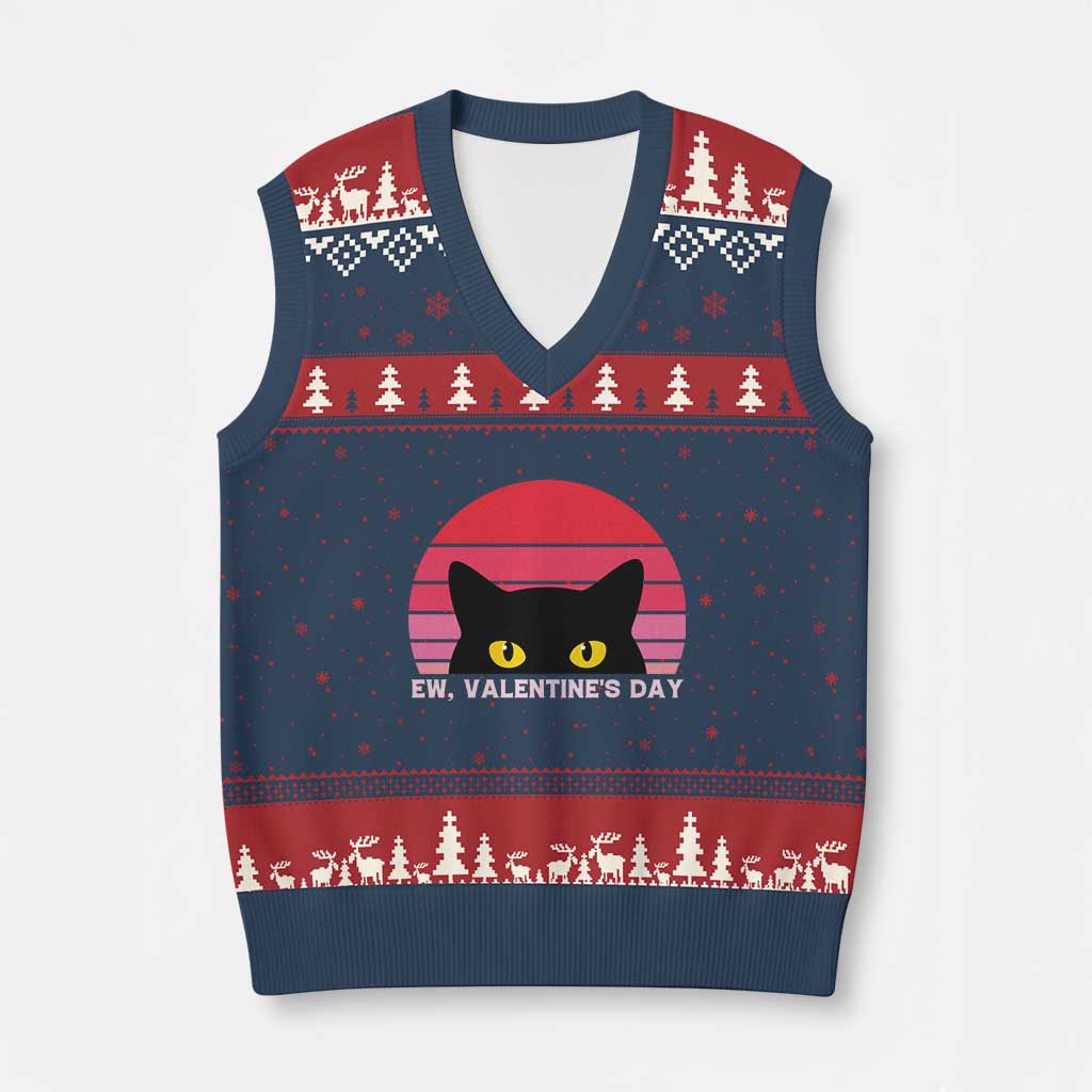 Funny Black Cat Anti Valentine Meme V-Neck Knit Sweater Vest - Wonder Print Shop