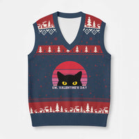 Funny Black Cat Anti Valentine Meme V-Neck Knit Sweater Vest - Wonder Print Shop