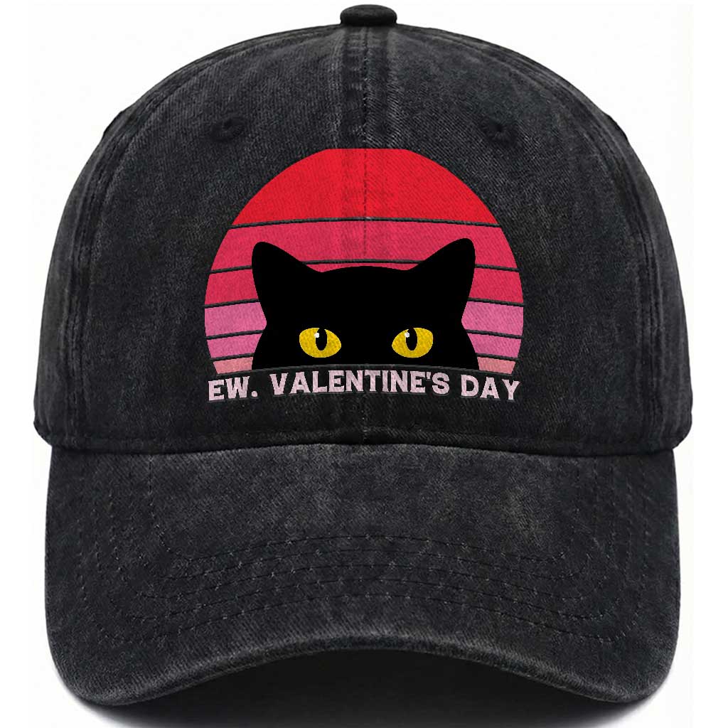 Funny Black Cat Anti Valentine Meme Washed Cotton Baseball Cap
