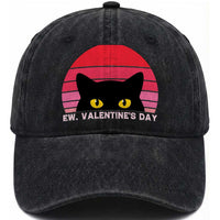 Funny Black Cat Anti Valentine Meme Washed Cotton Baseball Cap