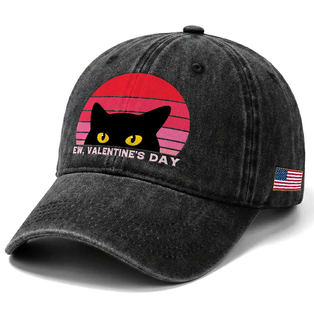 Funny Black Cat Anti Valentine Meme Washed Cotton Baseball Cap