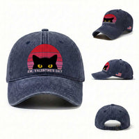 Funny Black Cat Anti Valentine Meme Washed Cotton Baseball Cap