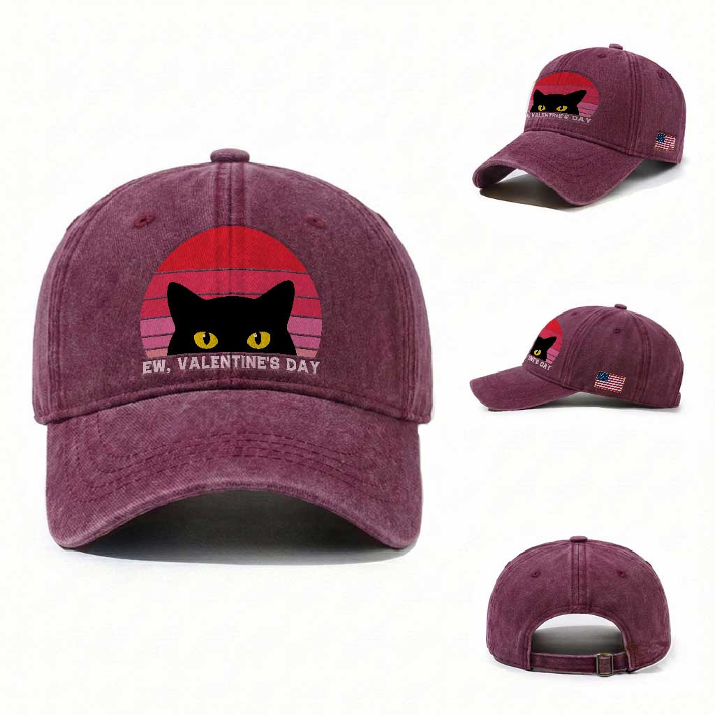 Funny Black Cat Anti Valentine Meme Washed Cotton Baseball Cap