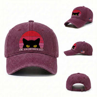 Funny Black Cat Anti Valentine Meme Washed Cotton Baseball Cap