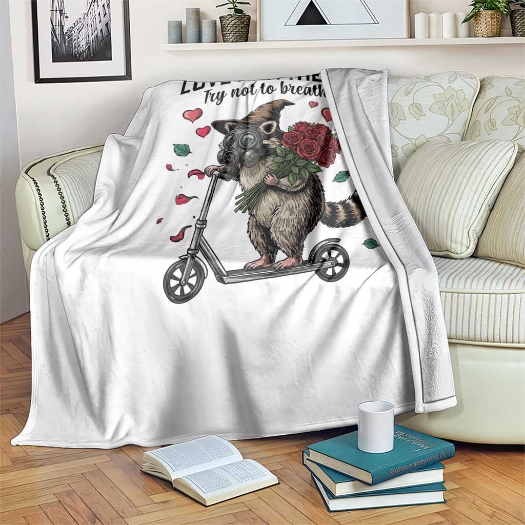 Funny Raccoon Scooter Anti Valentine Throw Blanket Love Is In The Air Try Not To Breathe - Wonder Print Shop