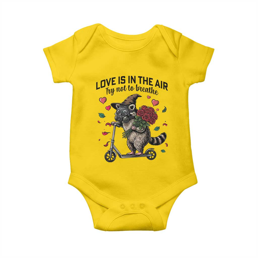 Funny Raccoon Scooter Anti Valentine Baby Onesie Love Is In The Air Try Not To Breathe - Wonder Print Shop