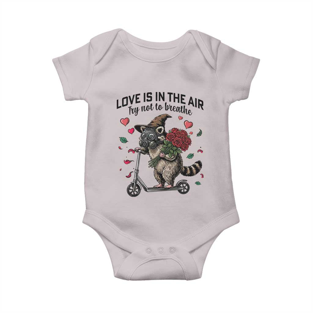 Funny Raccoon Scooter Anti Valentine Baby Onesie Love Is In The Air Try Not To Breathe - Wonder Print Shop