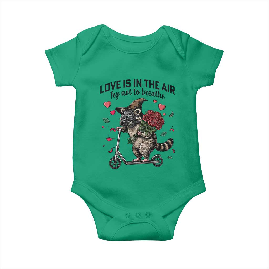 Funny Raccoon Scooter Anti Valentine Baby Onesie Love Is In The Air Try Not To Breathe - Wonder Print Shop