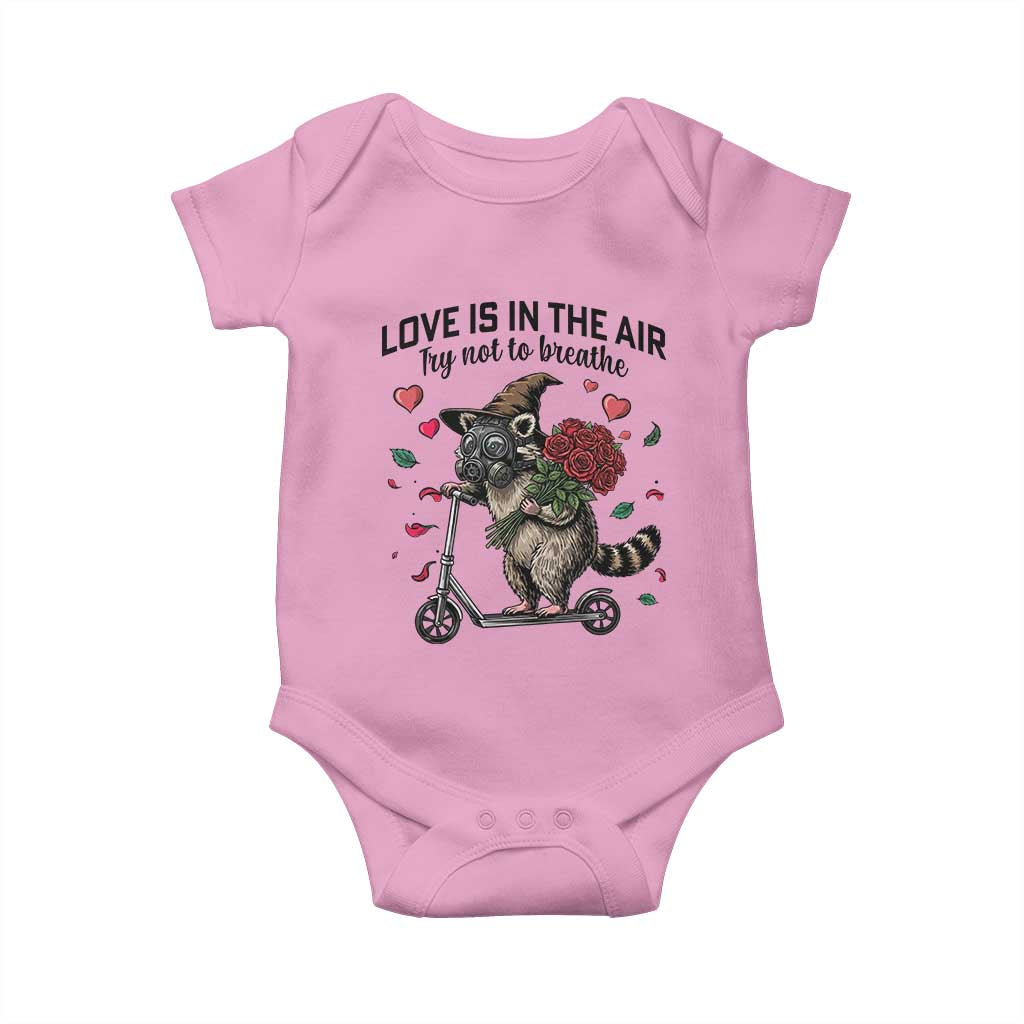 Funny Raccoon Scooter Anti Valentine Baby Onesie Love Is In The Air Try Not To Breathe - Wonder Print Shop