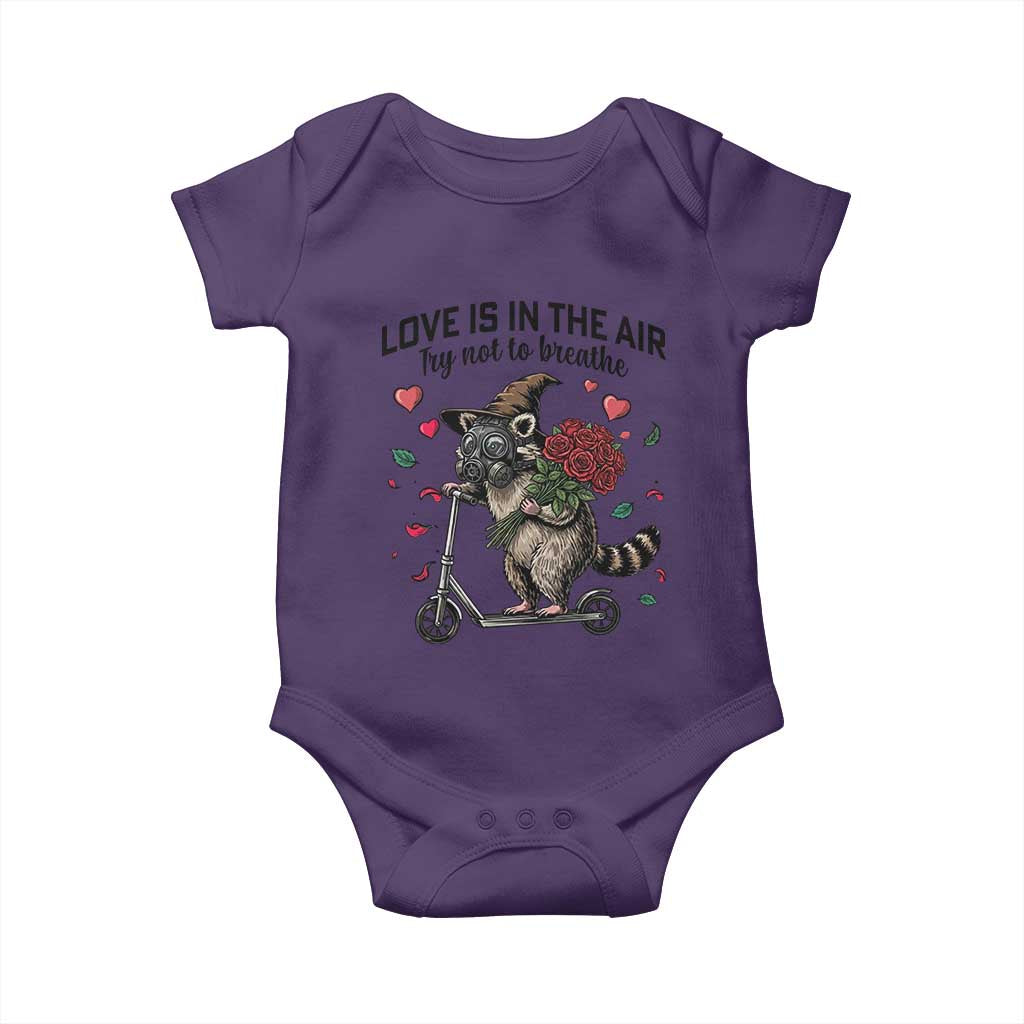 Funny Raccoon Scooter Anti Valentine Baby Onesie Love Is In The Air Try Not To Breathe - Wonder Print Shop