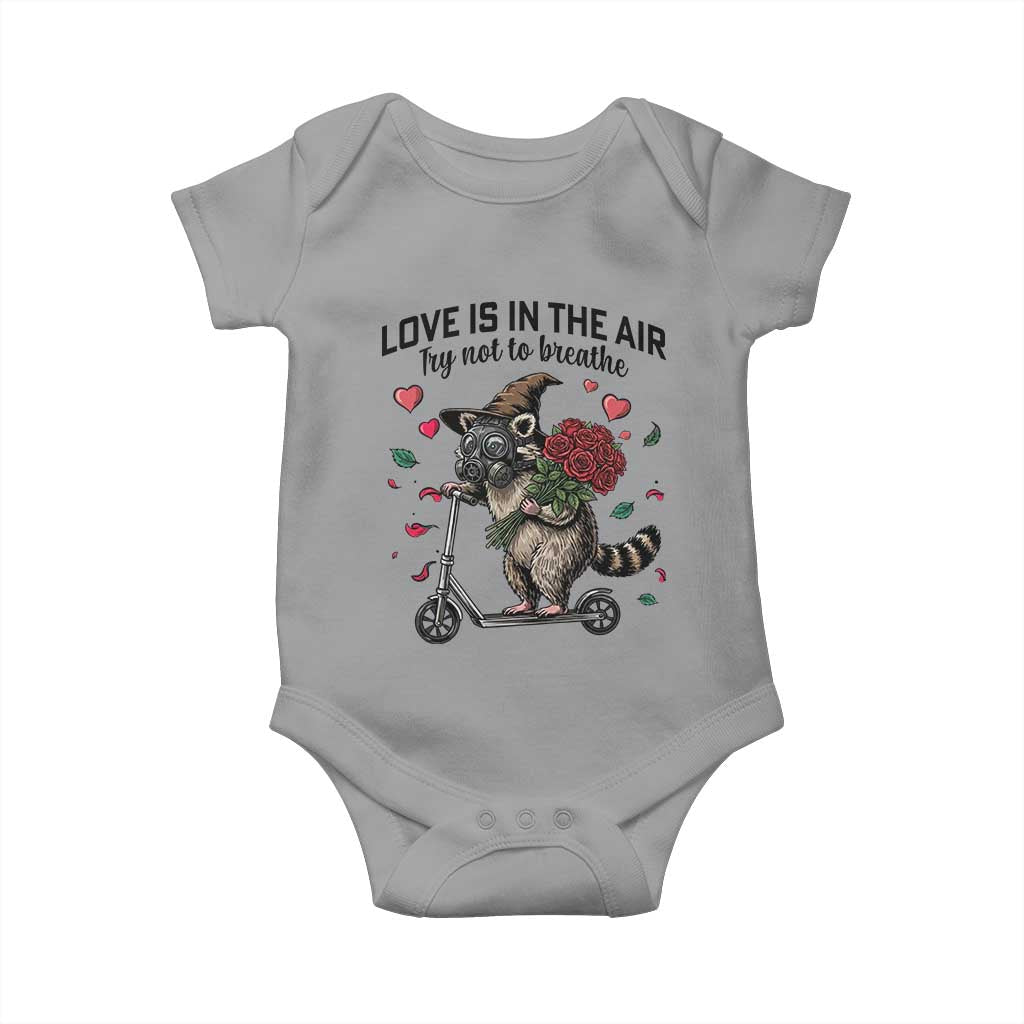 Funny Raccoon Scooter Anti Valentine Baby Onesie Love Is In The Air Try Not To Breathe - Wonder Print Shop