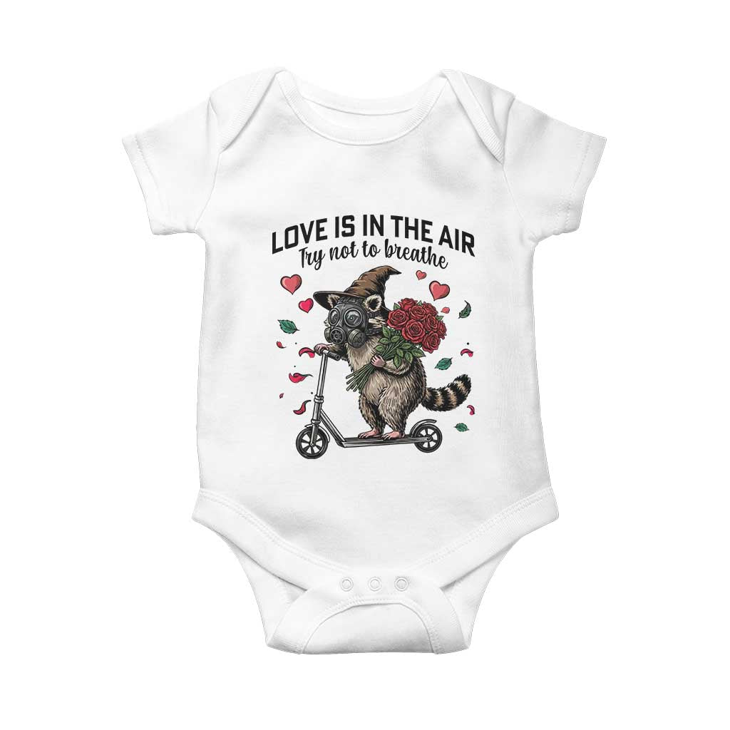Funny Raccoon Scooter Anti Valentine Baby Onesie Love Is In The Air Try Not To Breathe - Wonder Print Shop