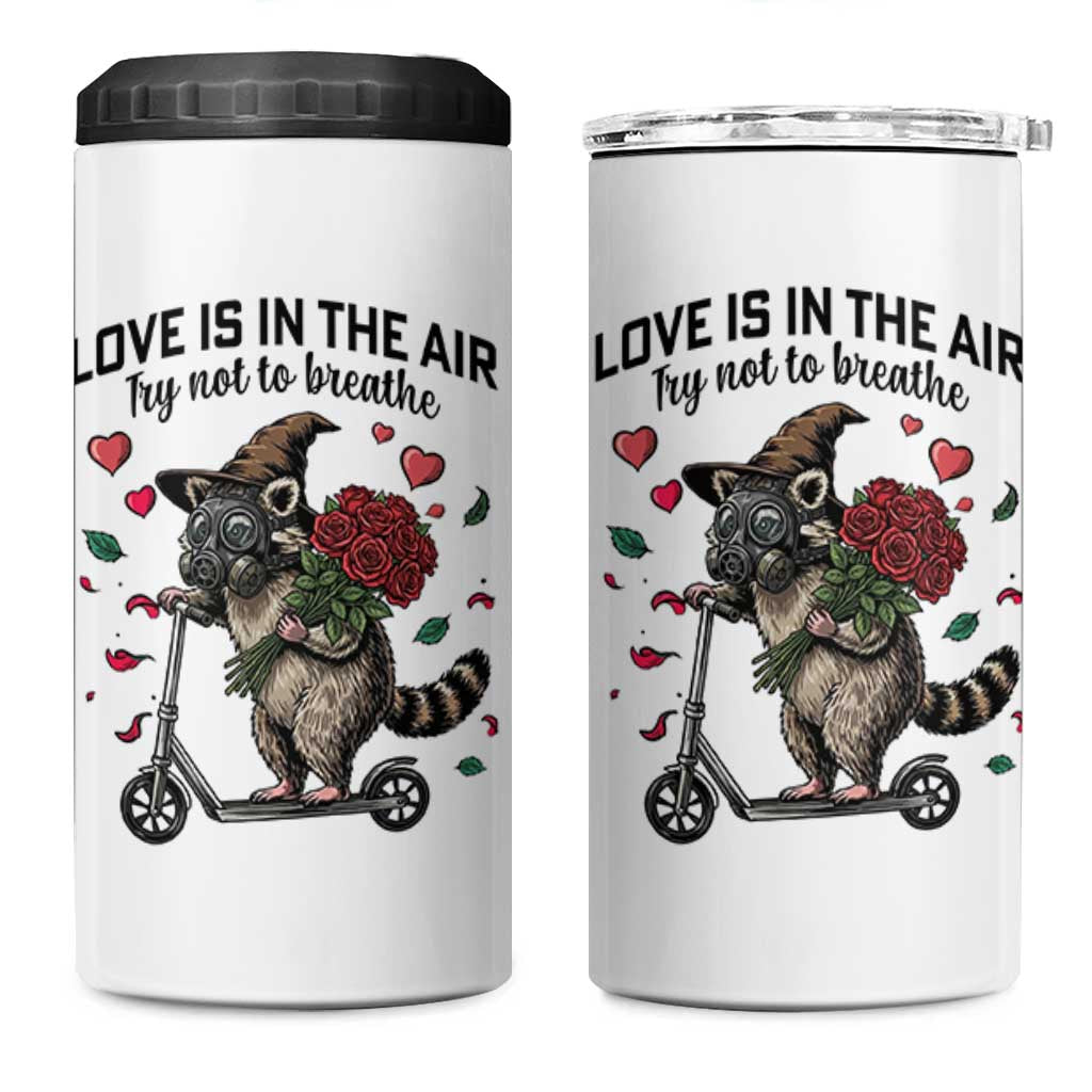 Funny Raccoon Scooter Anti Valentine 4 in 1 Can Cooler Tumbler Love Is In The Air Try Not To Breathe - Wonder Print Shop
