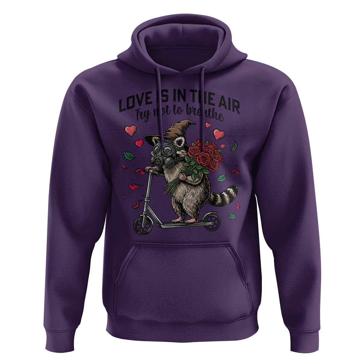 Funny Raccoon Scooter Anti Valentine Hoodie Love Is In The Air Try Not To Breathe - Wonder Print Shop