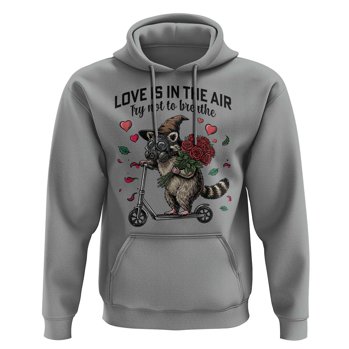 Funny Raccoon Scooter Anti Valentine Hoodie Love Is In The Air Try Not To Breathe - Wonder Print Shop