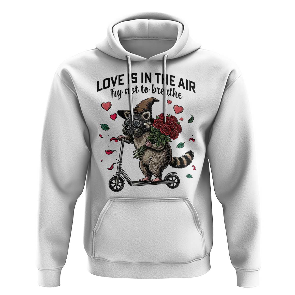 Funny Raccoon Scooter Anti Valentine Hoodie Love Is In The Air Try Not To Breathe - Wonder Print Shop