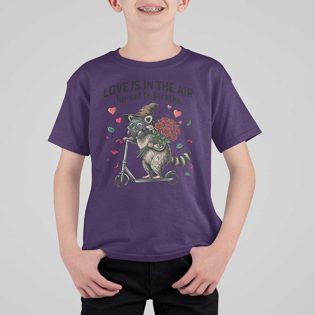 Funny Raccoon Scooter Anti Valentine T Shirt For Kid Love Is In The Air Try Not To Breathe - Wonder Print Shop