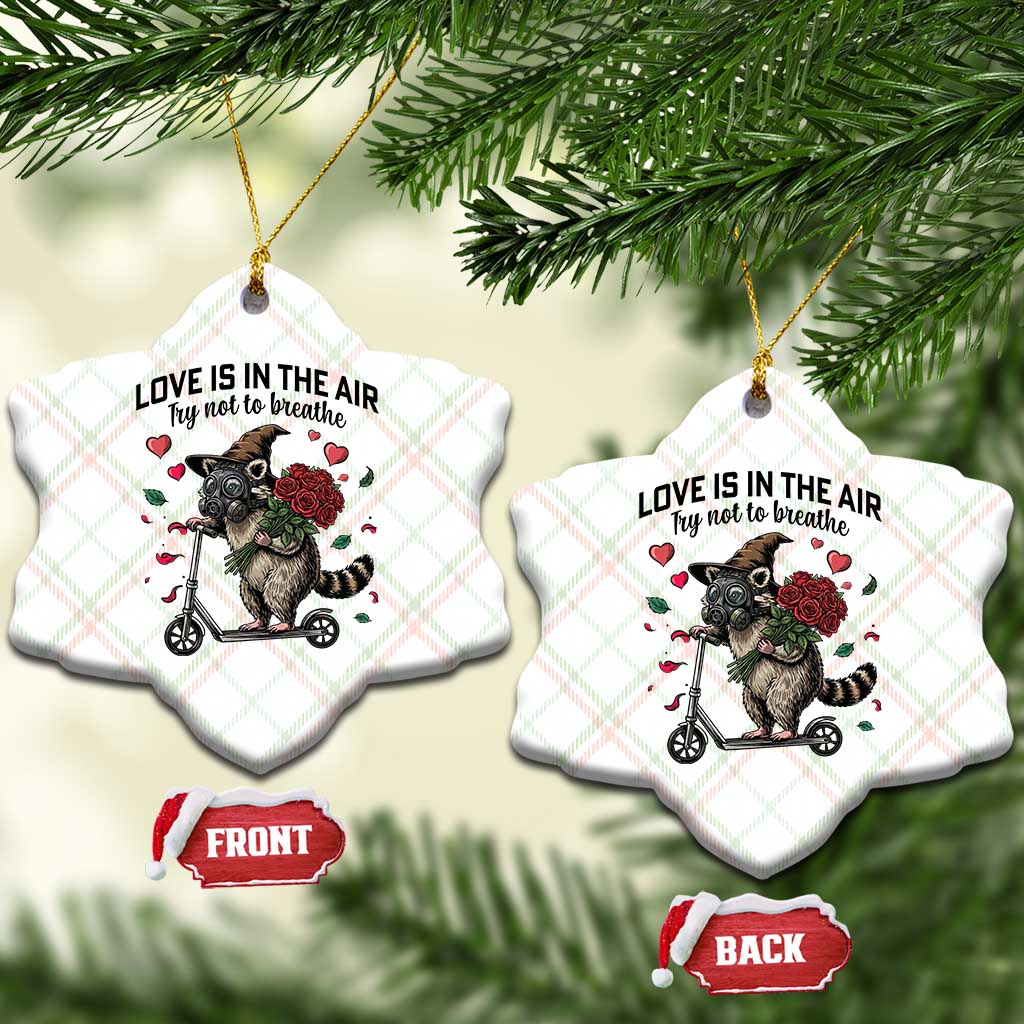 Funny Raccoon Scooter Anti Valentine Ceramic Ornament Love Is In The Air Try Not To Breathe - Wonder Print Shop