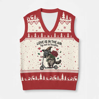 Funny Raccoon Scooter Anti Valentine V-Neck Knit Sweater Vest Love Is In The Air Try Not To Breathe - Wonder Print Shop