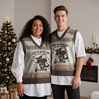 Funny Raccoon Scooter Anti Valentine V-Neck Knit Sweater Vest Love Is In The Air Try Not To Breathe - Wonder Print Shop