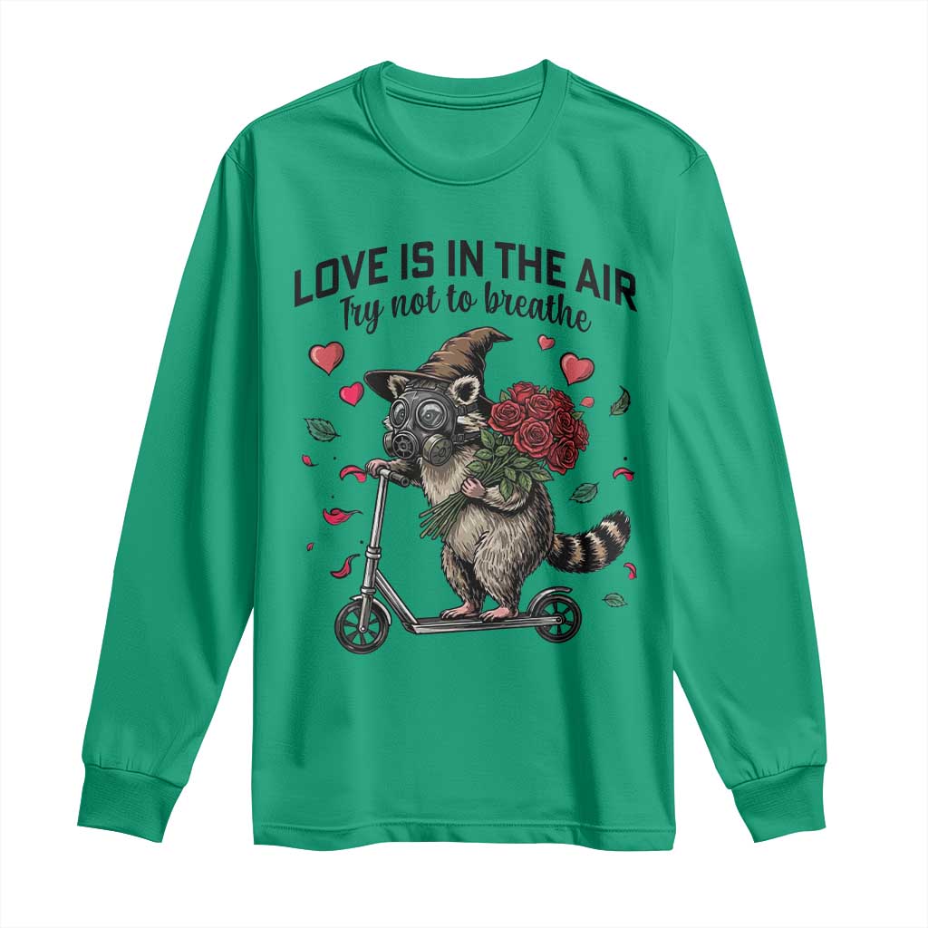 Funny Raccoon Scooter Anti Valentine Long Sleeve Shirt Love Is In The Air Try Not To Breathe - Wonder Print Shop