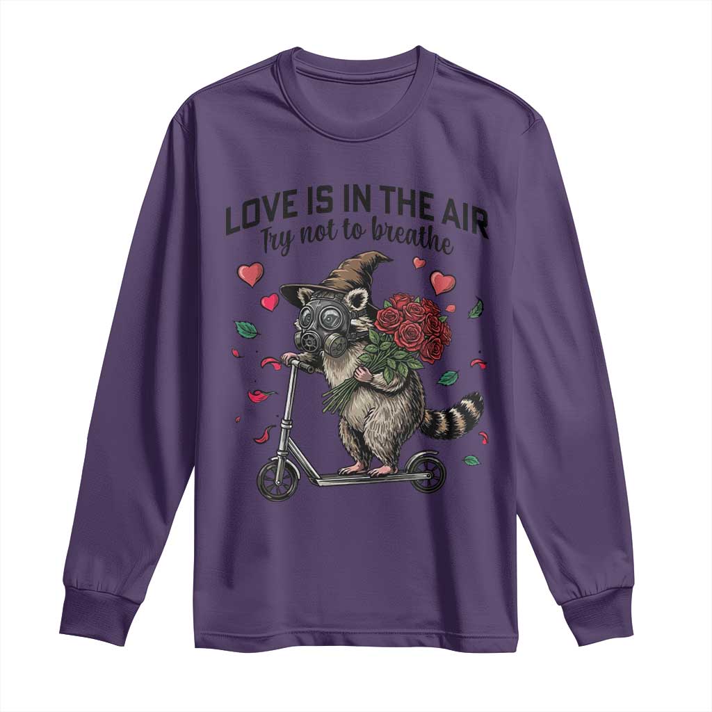 Funny Raccoon Scooter Anti Valentine Long Sleeve Shirt Love Is In The Air Try Not To Breathe - Wonder Print Shop