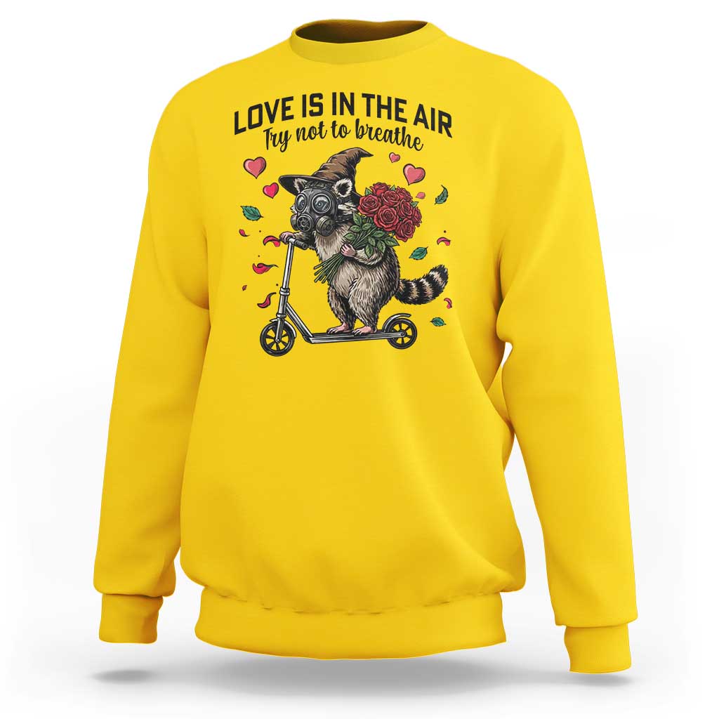 Funny Raccoon Scooter Anti Valentine Sweatshirt Love Is In The Air Try Not To Breathe - Wonder Print Shop
