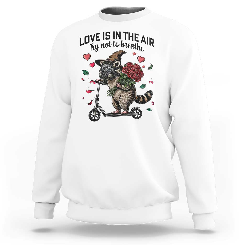Funny Raccoon Scooter Anti Valentine Sweatshirt Love Is In The Air Try Not To Breathe - Wonder Print Shop