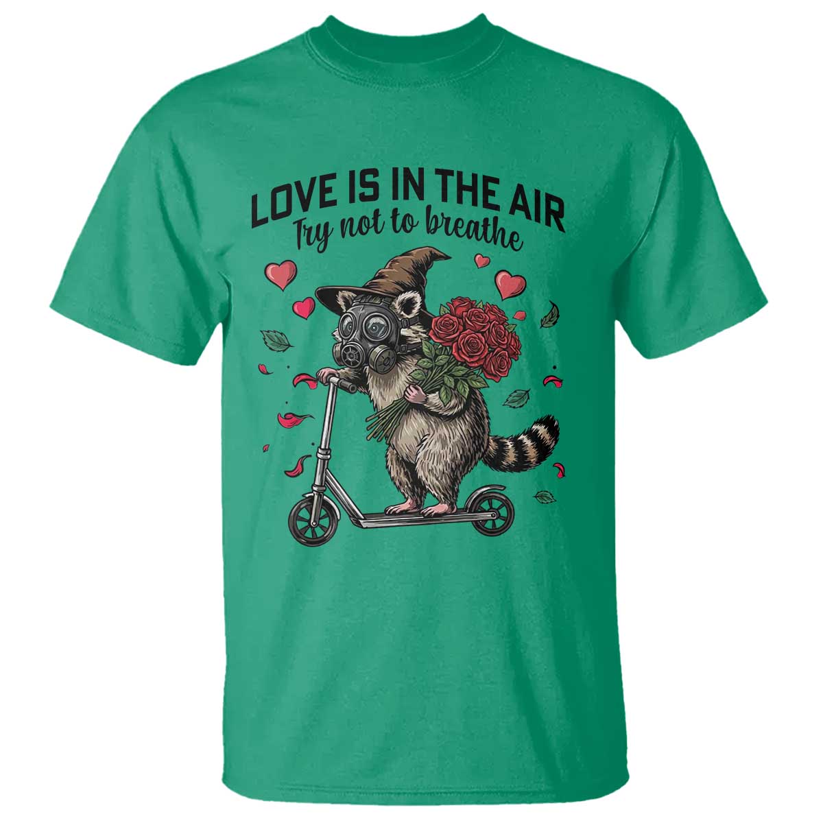 Funny Raccoon Scooter Anti Valentine T Shirt Love Is In The Air Try Not To Breathe - Wonder Print Shop