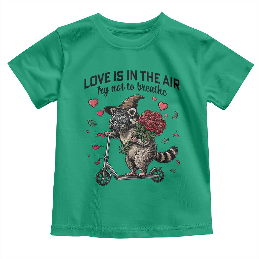 Funny Raccoon Scooter Anti Valentine Toddler T Shirt Love Is In The Air Try Not To Breathe - Wonder Print Shop