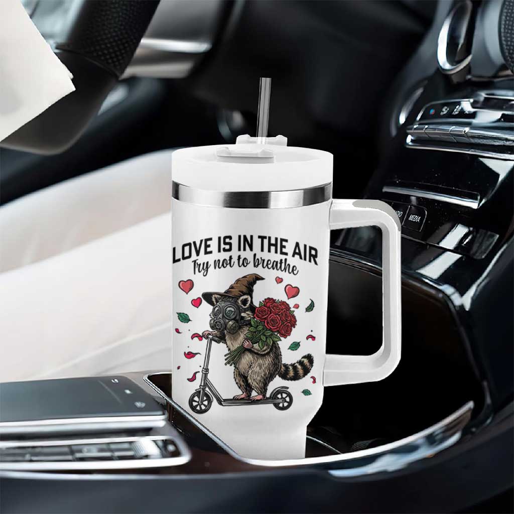 Funny Raccoon Scooter Anti Valentine Tumbler With Handle Love Is In The Air Try Not To Breathe - Wonder Print Shop