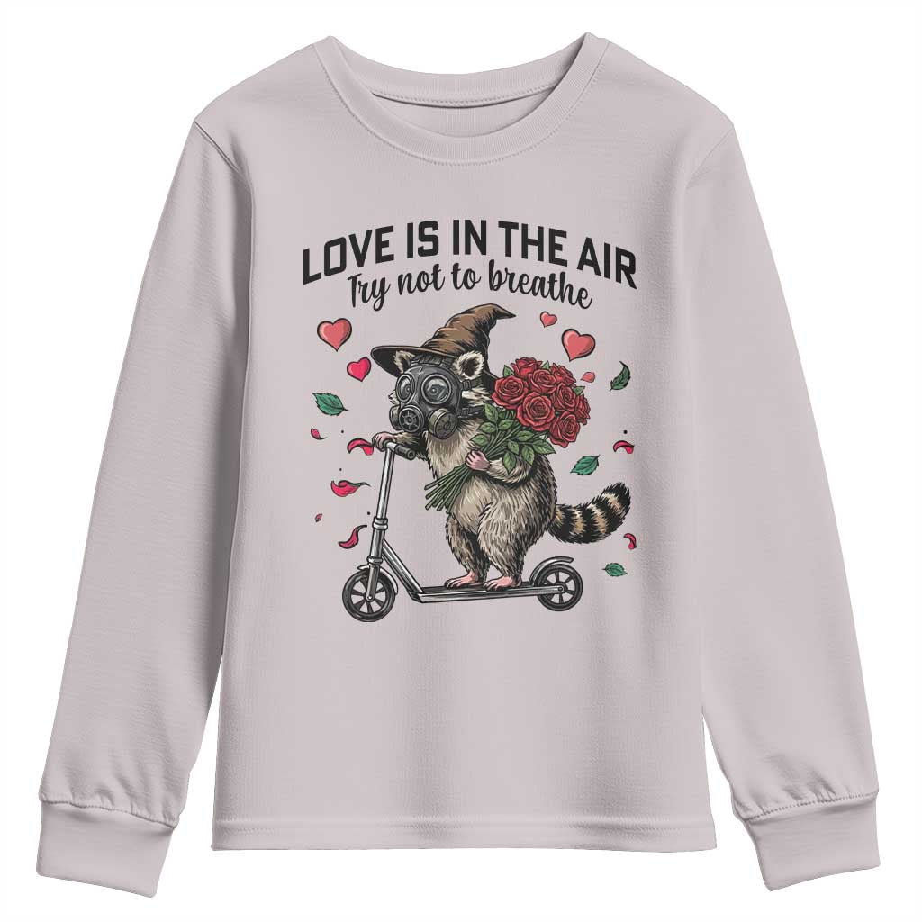 Funny Raccoon Scooter Anti Valentine Youth Sweatshirt Love Is In The Air Try Not To Breathe - Wonder Print Shop