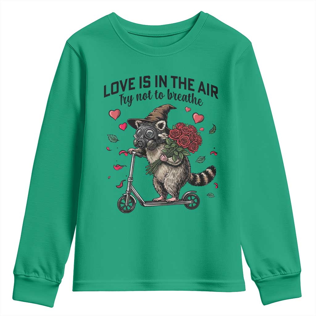 Funny Raccoon Scooter Anti Valentine Youth Sweatshirt Love Is In The Air Try Not To Breathe - Wonder Print Shop