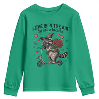 Funny Raccoon Scooter Anti Valentine Youth Sweatshirt Love Is In The Air Try Not To Breathe - Wonder Print Shop