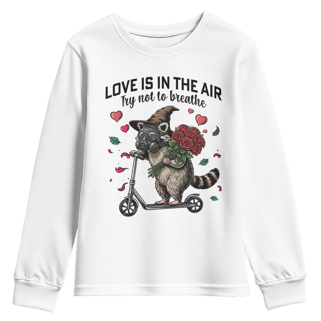 Funny Raccoon Scooter Anti Valentine Youth Sweatshirt Love Is In The Air Try Not To Breathe - Wonder Print Shop