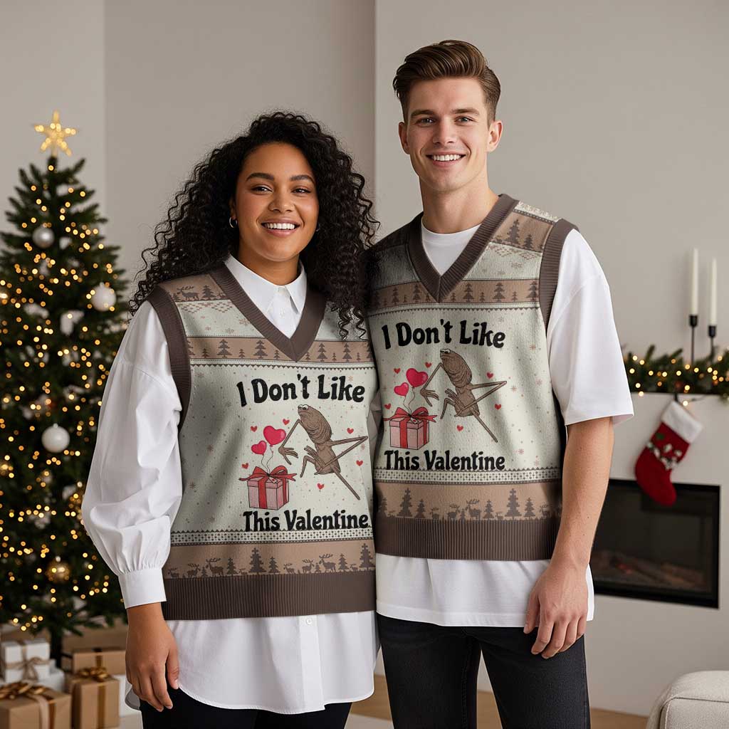 Marcus The Worm Meme V-Neck Knit Sweater Vest I Do Not Like This Valentine - Wonder Print Shop