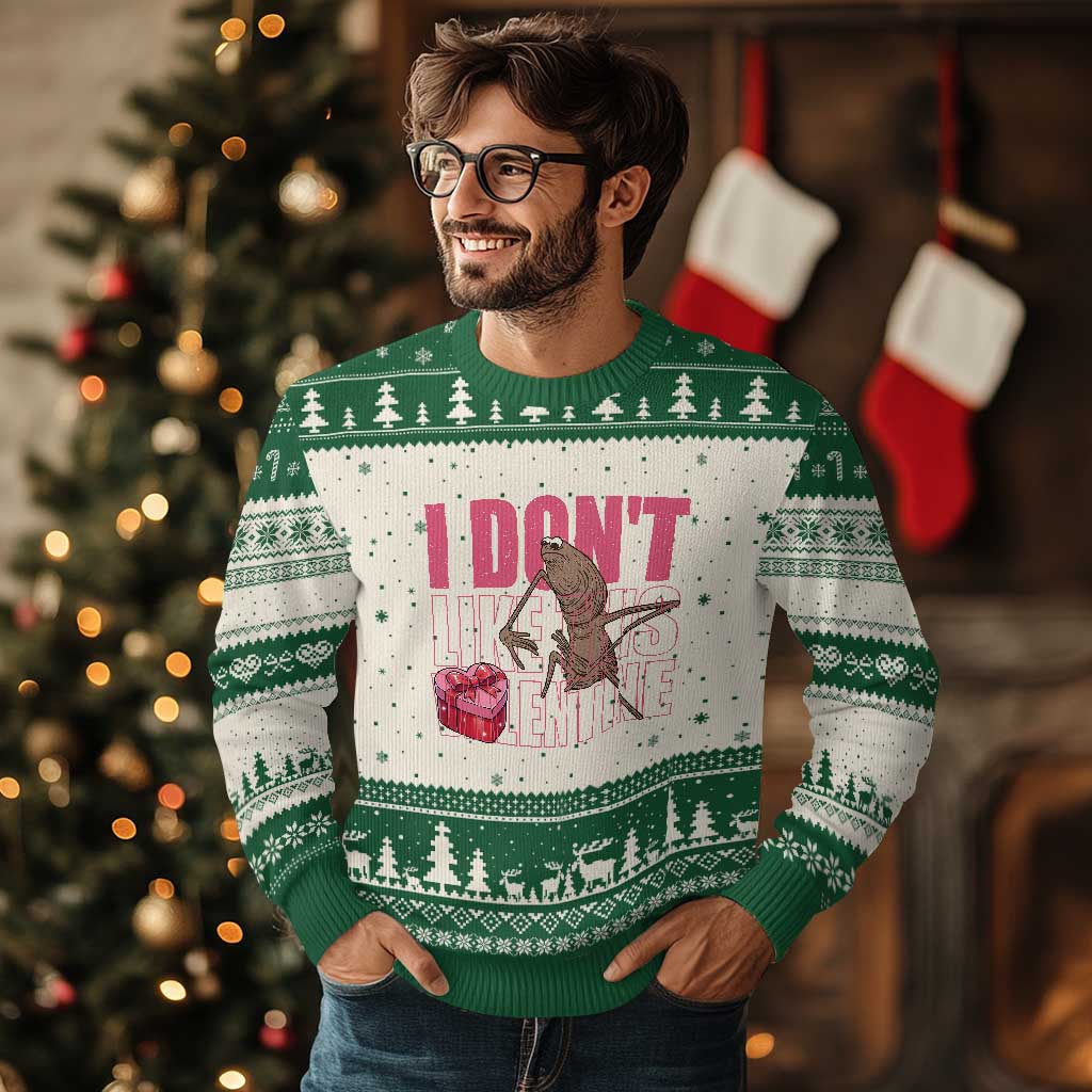 Marcus The Worm Funny Valentine Meme Ugly Christmas Sweater I Don't Like This Valentine