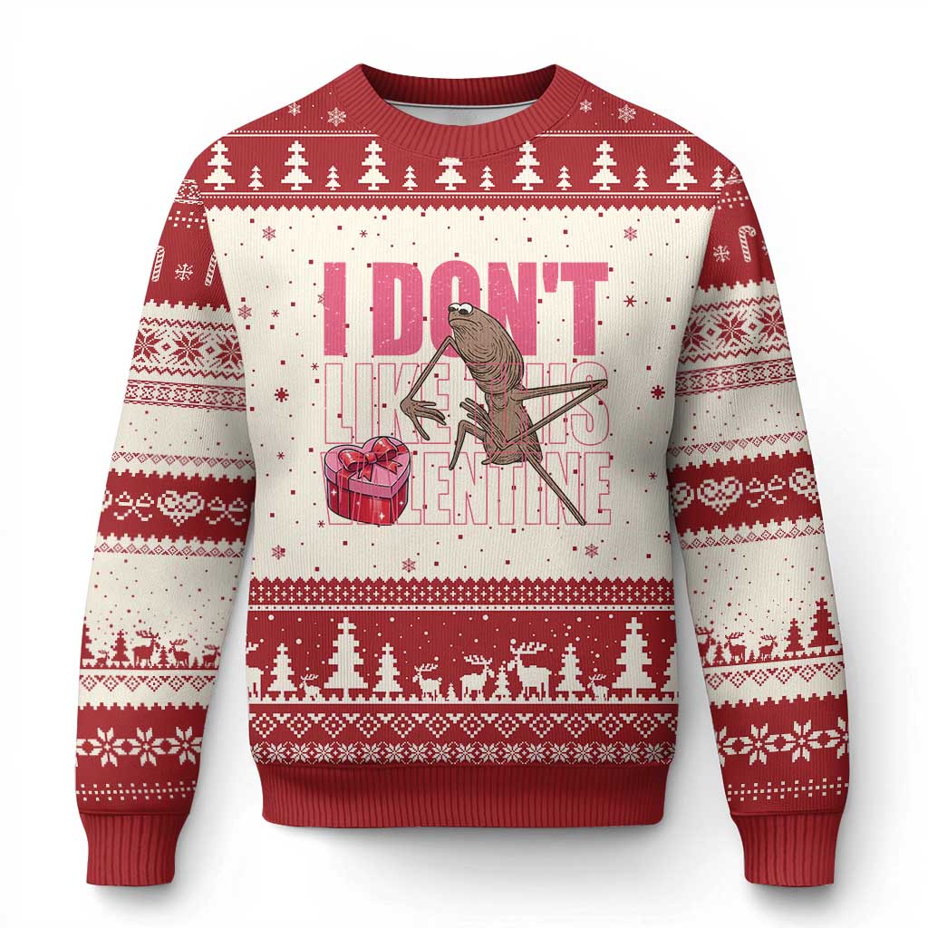 Marcus The Worm Funny Valentine Meme Ugly Christmas Sweater I Don't Like This Valentine